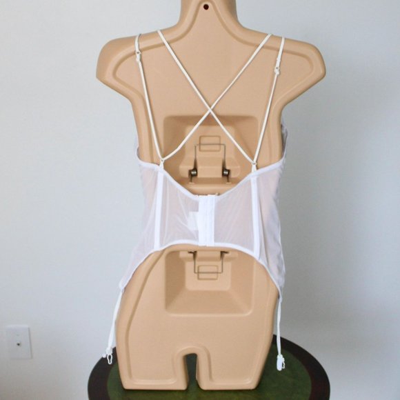 Fredericks of Hollywood Bustier Size 38 Garter Straps White Blue Ribbons B49 - Picture 3 of 14